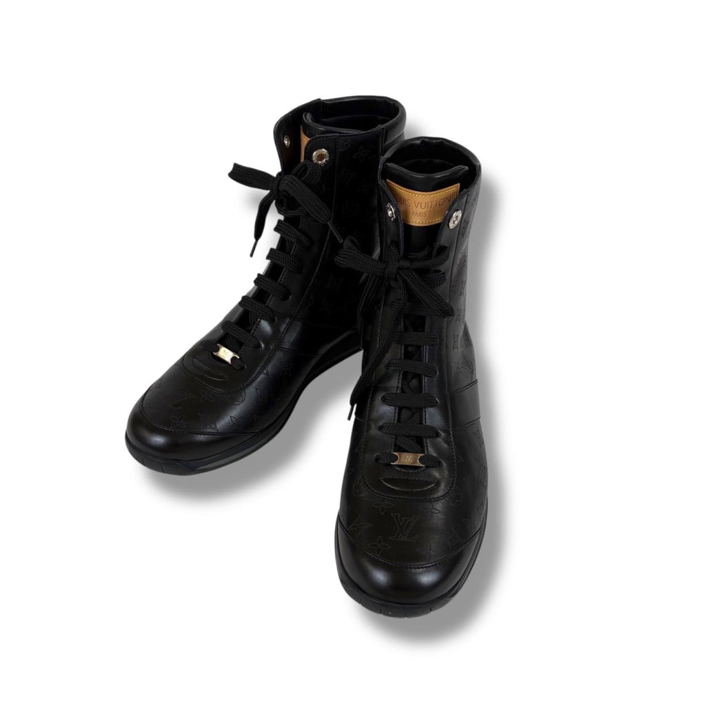 Louis Vuitton All Leather Boots Monogram Black 5 Lace Up — view 3