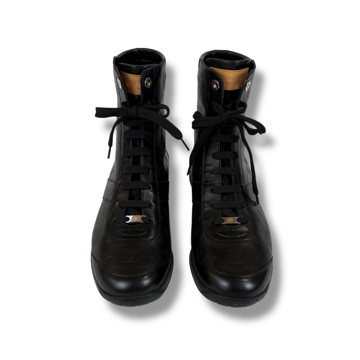 Louis Vuitton All Leather Boots Monogram Black 5 Lace Up — view 4