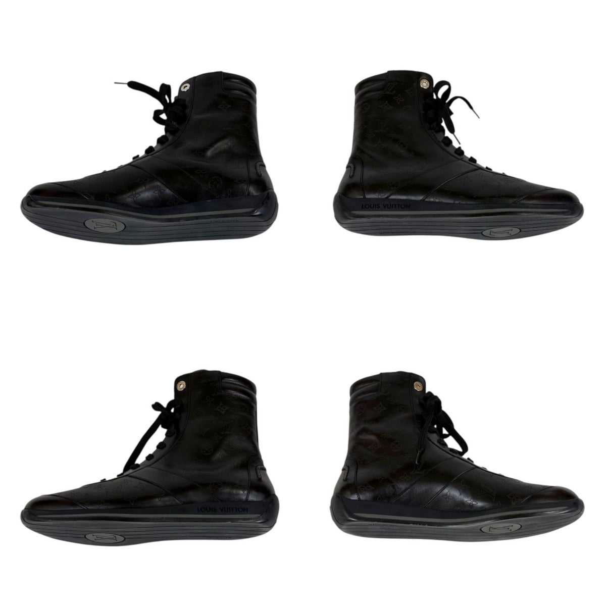 Louis Vuitton All Leather Boots Monogram Black 5 Lace Up — view 6