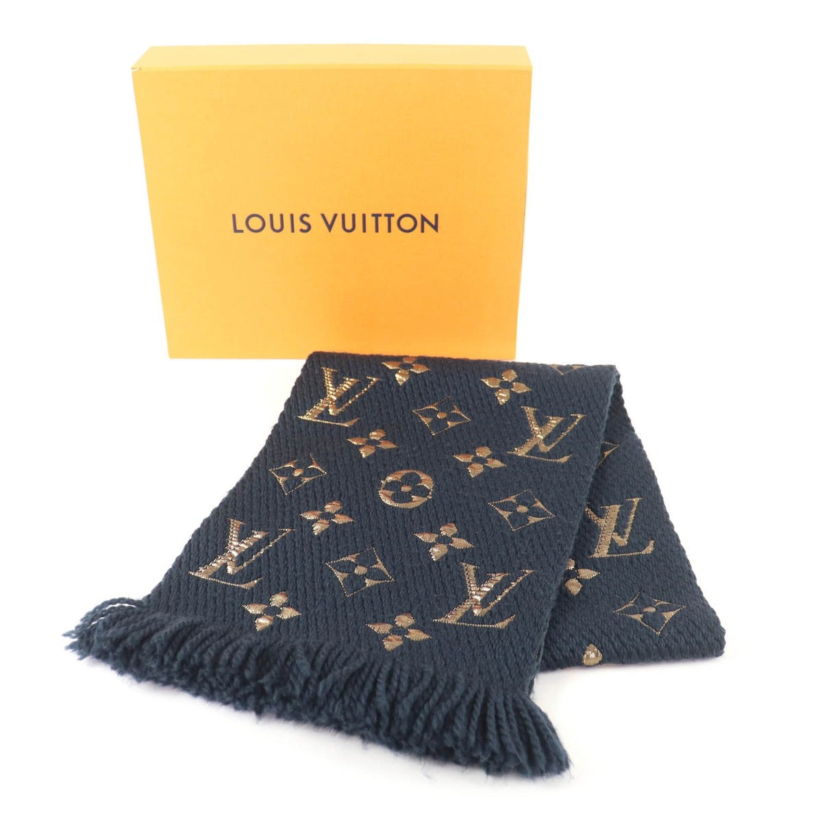 Louis Vuitton Logomania Scarf Shine Wool Silk Blend Blue Petrole — view 2