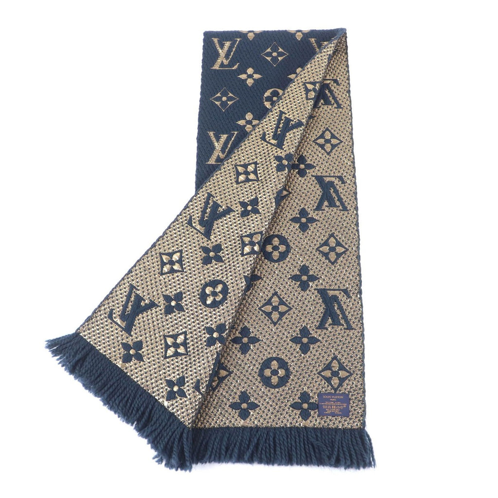 Louis Vuitton Logomania Scarf Shine Wool Silk Blend Blue Petrole — view 3