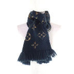 Louis Vuitton Logomania Scarf Shine Wool Silk Blend Blue Petrole — view 4
