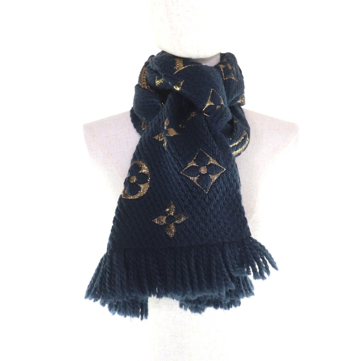 Louis Vuitton Logomania Scarf Shine Wool Silk Blend Blue Petrole — view 4