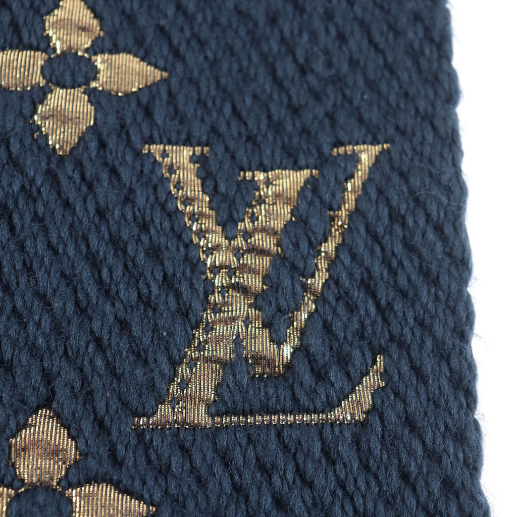 Louis Vuitton Logomania Scarf Shine Wool Silk Blend Blue Petrole — view 6