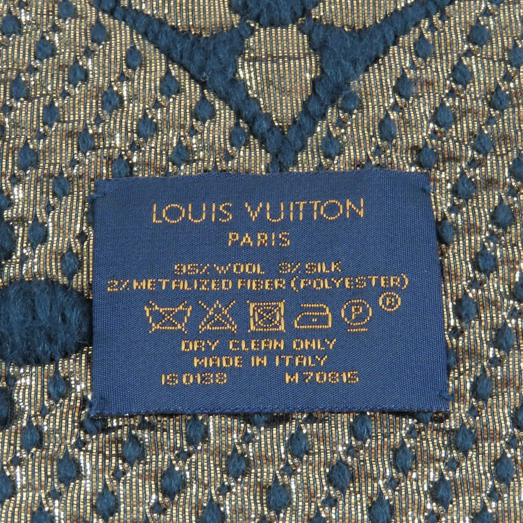 Louis Vuitton Logomania Scarf Shine Wool Silk Blend Blue Petrole — view 7
