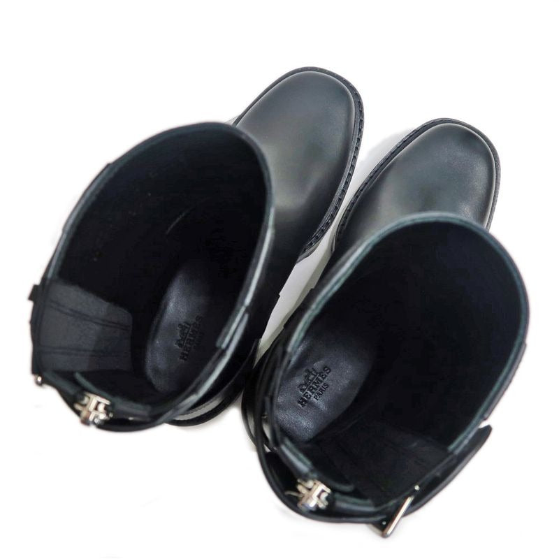 Hermes Short Boots Jamie Black 36 1 2 Silver Hardware Leather Shoes — view 7