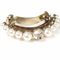 Chanel Pony Barrette Hair CC Logo Rhinestone Faux Pearl Gold