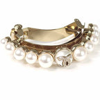 Chanel Pony Barrette Hair CC Logo Rhinestone Faux Pearl Gold