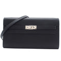 Hermes Kelly Wallet Long to Go Black Silver Epsom Shoulder Bag