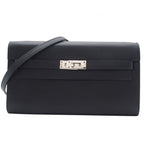 Hermes Kelly Wallet Long to Go Black Silver Epsom Shoulder Bag