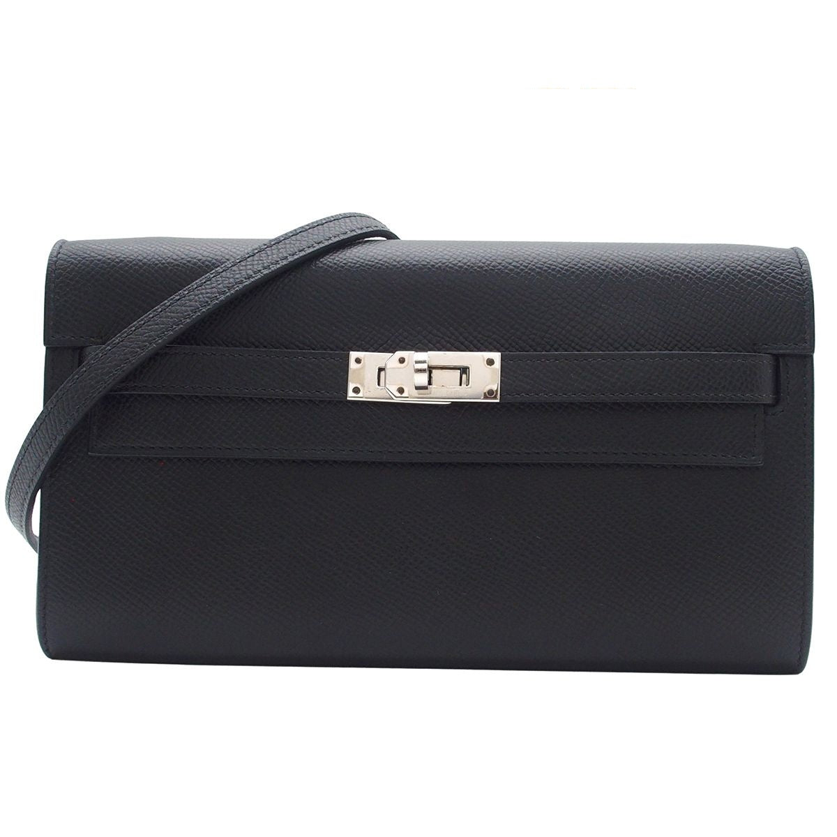 Hermes Kelly Wallet Long to Go Black Silver Epsom Shoulder Bag