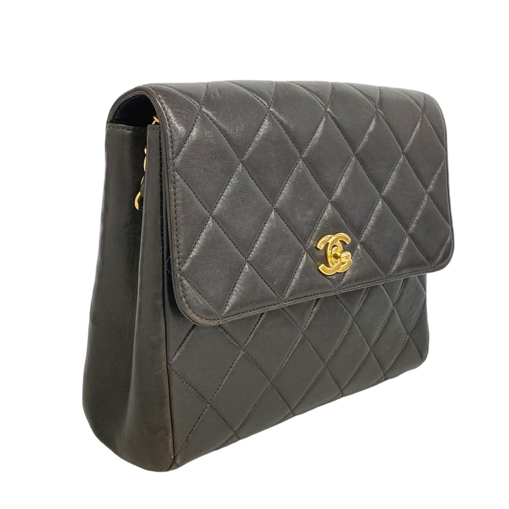 Chanel Shoulder Bag Quilted Lambskin Black Gold — view 2