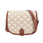 Celine Triomphe Folco Shoulder Bag Leather White Brown