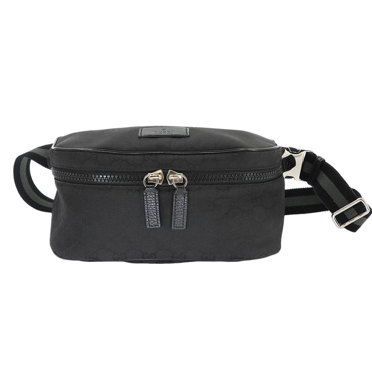 Gucci GG Nylon Crossbody Waist Bag Leather Black Silver