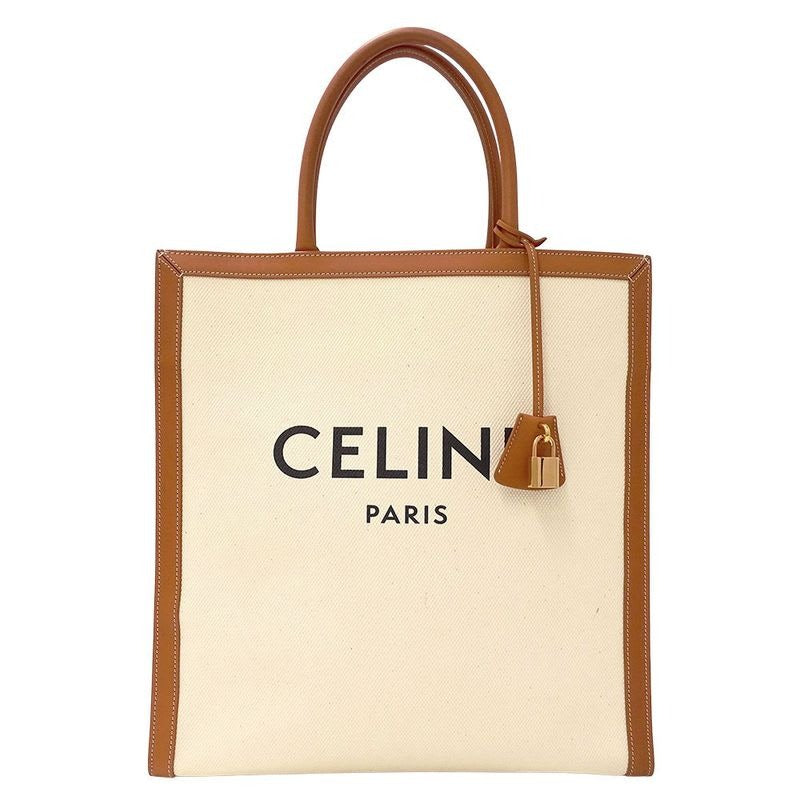 Celine Bag Tote Canvas Vertical Cabas Large Brown Ivory — view 2