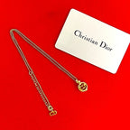 Christian Dior CD Logo Motif Chain Necklace Pendant Accessory Gold 125-6
