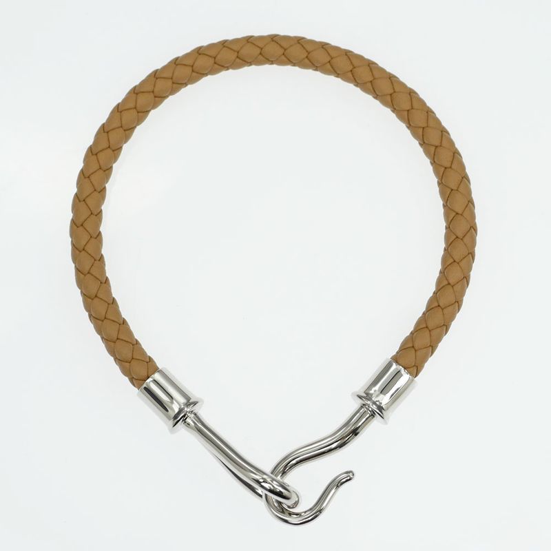 Hermes Jumbo Bracelet Braided Biscuit Silver Hardware Leather — view 6