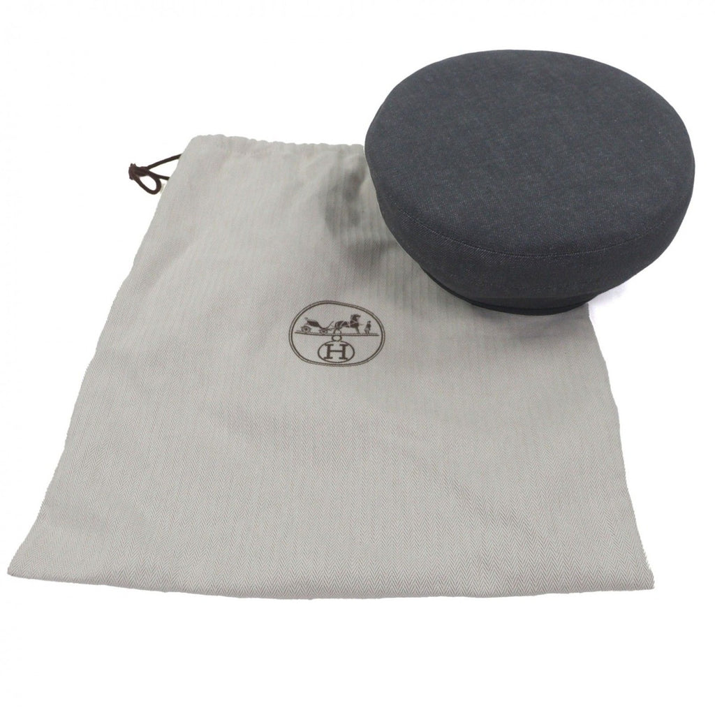Hermes Cotton Cowhide Sante Honore Series Button Piping Cow Leather Beret Gray — view 2