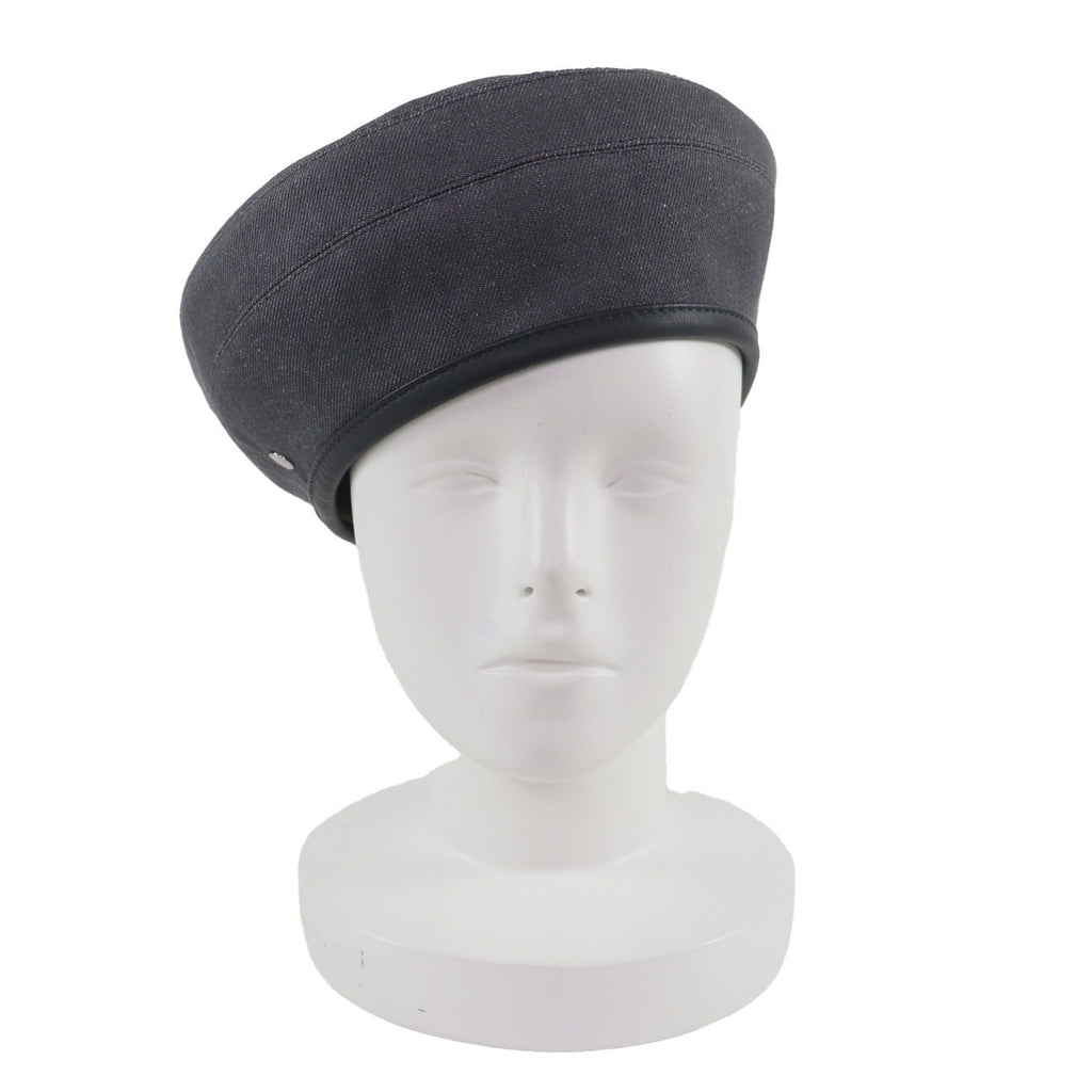 Hermes Cotton Cowhide Sante Honore Series Button Piping Cow Leather Beret Gray — view 3