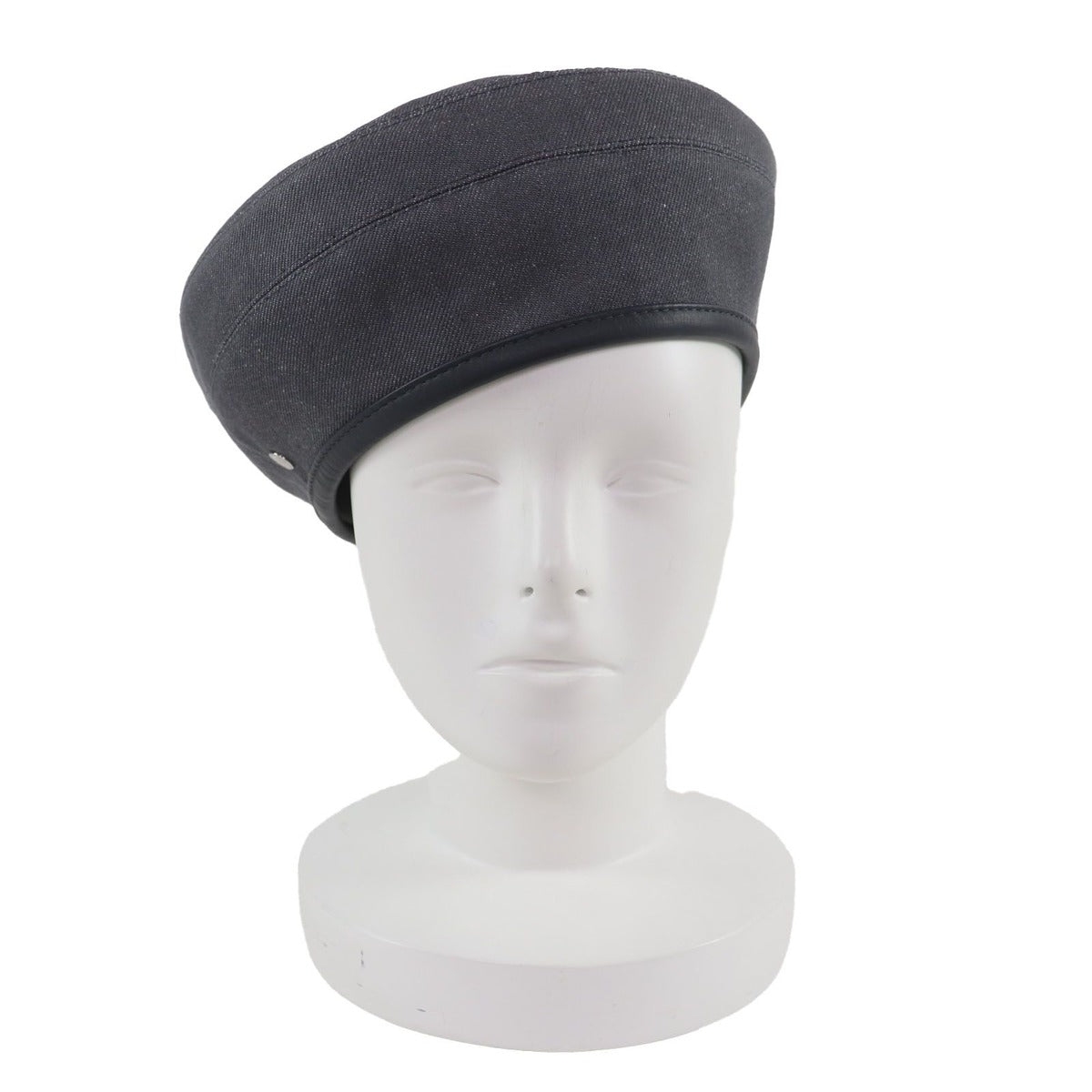 Hermes Cotton Cowhide Sante Honore Series Button Piping Cow Leather Beret Gray — view 3