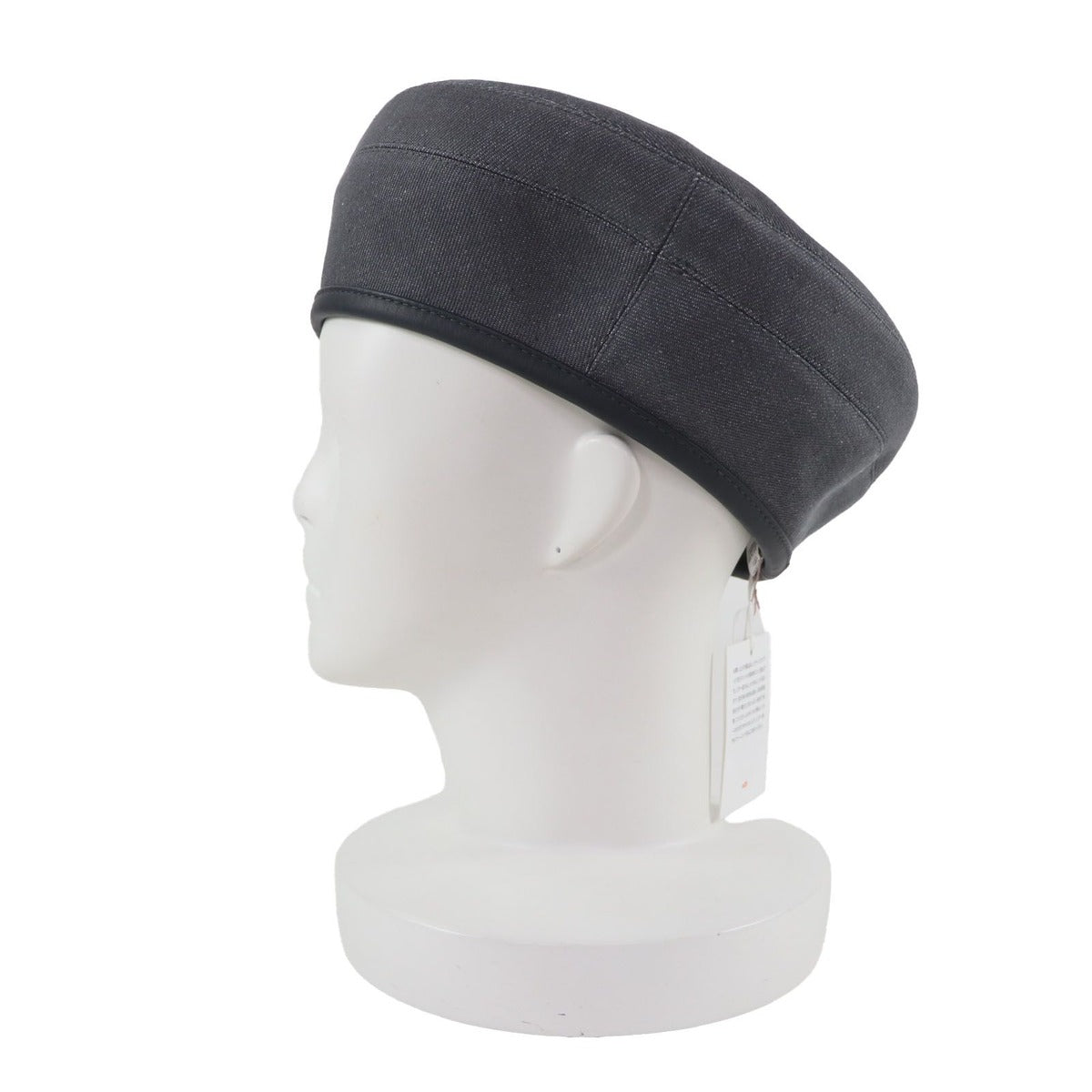 Hermes Cotton Cowhide Sante Honore Series Button Piping Cow Leather Beret Gray — view 4