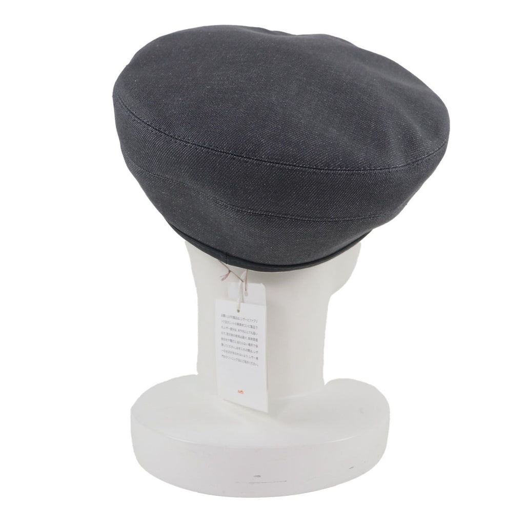 Hermes Cotton Cowhide Sante Honore Series Button Piping Cow Leather Beret Gray — view 5