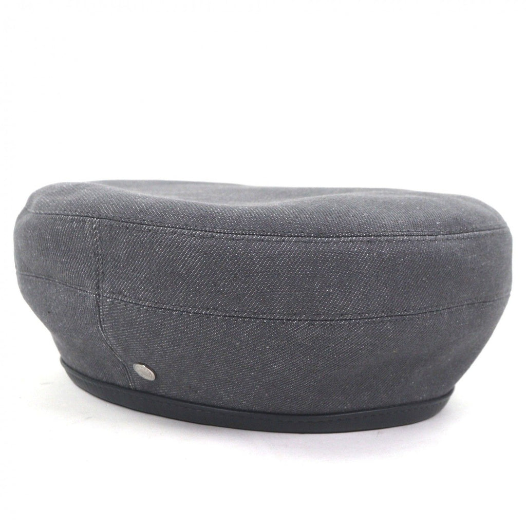 Hermes Cotton Cowhide Sante Honore Series Button Piping Cow Leather Beret Gray — view 6