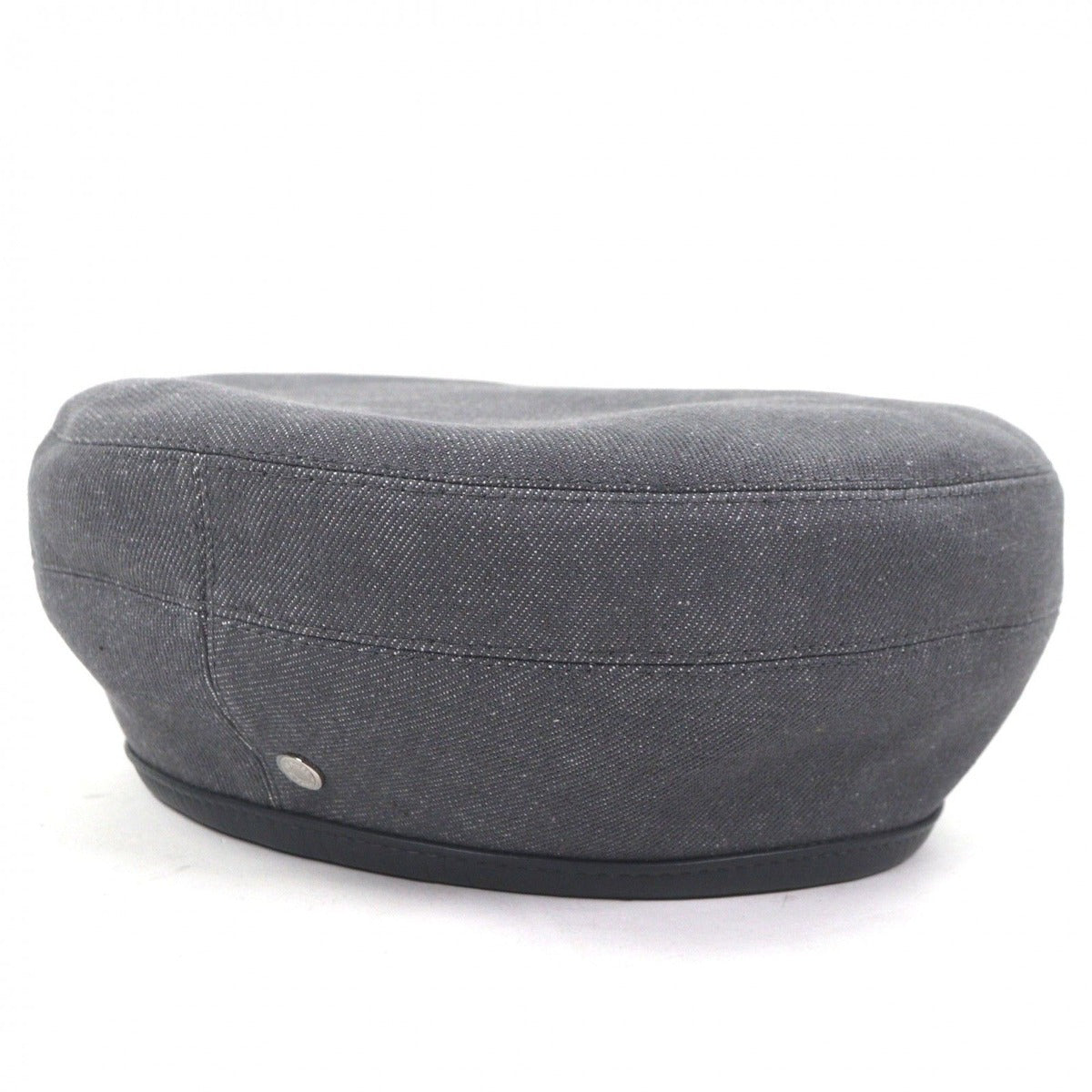 Hermes Cotton Cowhide Sante Honore Series Button Piping Cow Leather Beret Gray — view 6