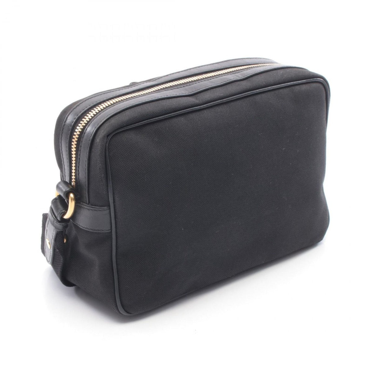 Prada Shoulder Bag Logo Jacquard Black Canvas Leather Ribbon — view 2