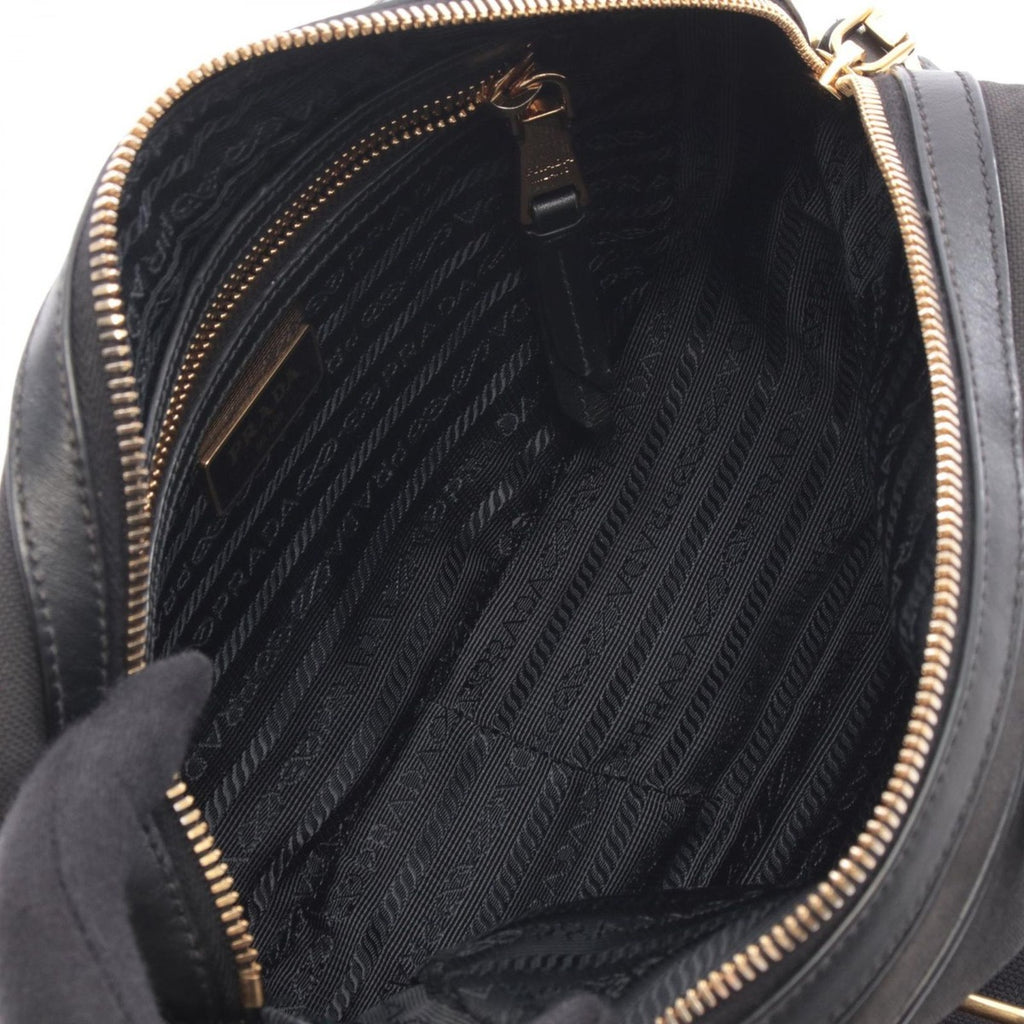 Prada Shoulder Bag Logo Jacquard Black Canvas Leather Ribbon — view 3