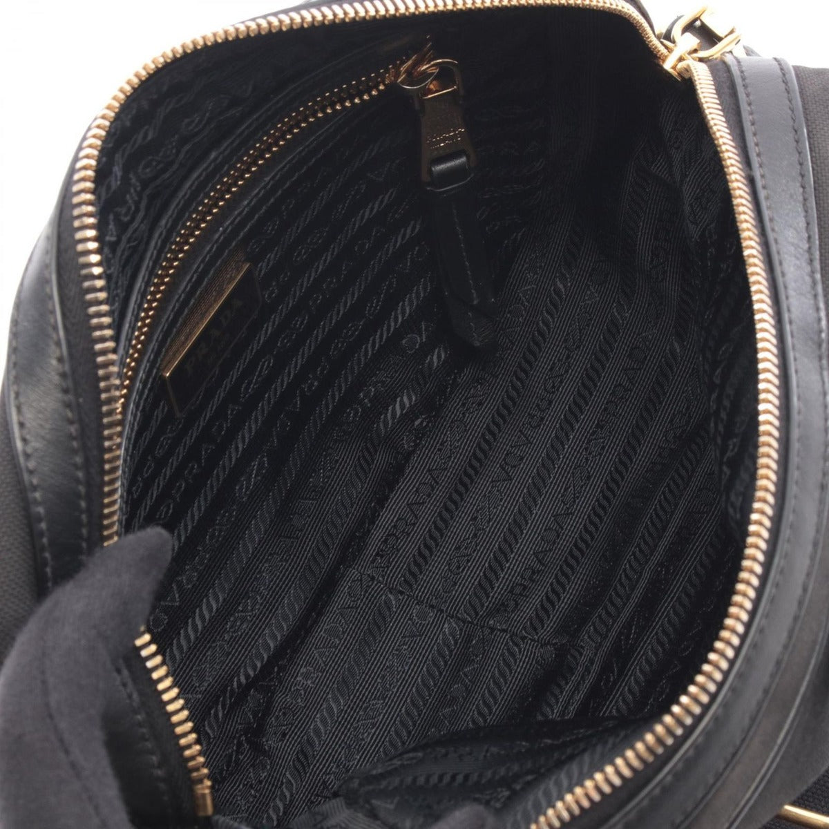 Prada Shoulder Bag Logo Jacquard Black Canvas Leather Ribbon — view 3