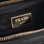 Prada Shoulder Bag Logo Jacquard Black Canvas Leather Ribbon — view 4