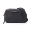Prada Shoulder Bag Logo Jacquard Black Canvas Leather Ribbon