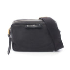Prada Shoulder Bag Logo Jacquard Black Canvas Leather Ribbon
