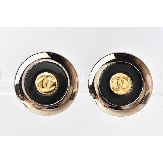 Chanel Earrings Vintage Coco Mark Circle Gold Black Silver — view 4