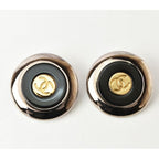 Chanel Earrings Vintage Coco Mark Circle Gold Black Silver