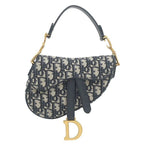 Dior Trotter Saddle Bag Small Canvas Leather Oblique Jacquard Navy Gold
