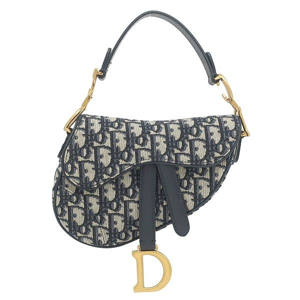 Dior Trotter Saddle Bag Small Canvas Leather Oblique Jacquard Navy Gold