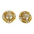 Chanel Faux Pearl CC Logo Gold White Plated Earrings 93