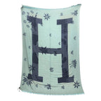 Hermes Plaid Super Large Shawl Blanket Cashmere Wool Green H Pattern