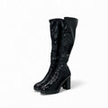 Chanel Boots Long Shoes Patent Leather Black Gold CC Logo Wrinkle