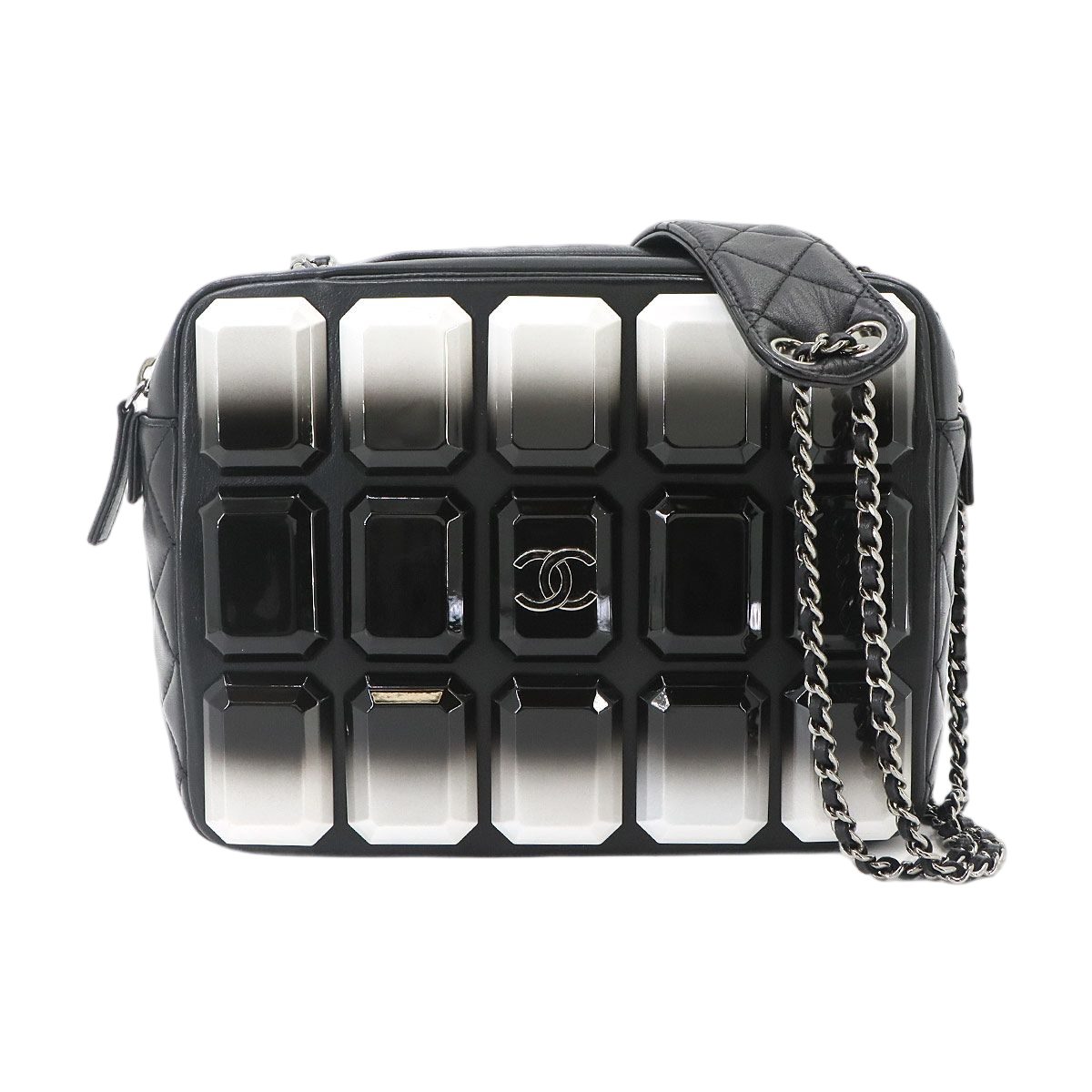 Chanel Quilted Camera Bag Chain Lambskin Plastic Black