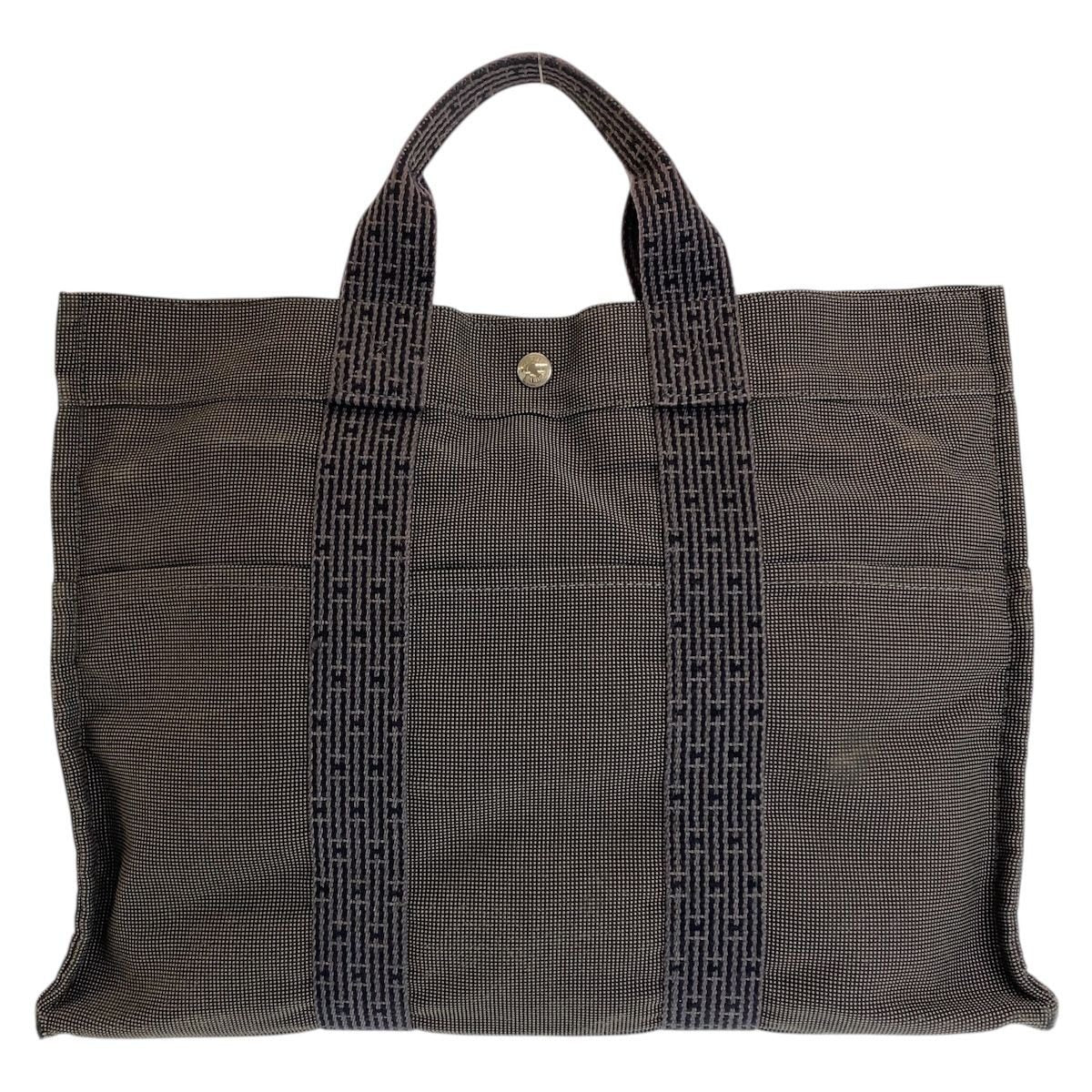 Hermes Her Line MM Gray Silver Canvas Tote