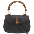 Gucci 2-Way Bamboo 000 1364 0633 Leather Black Handbag 0733