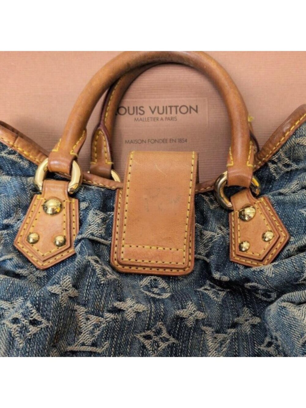 Louis Vuitton Denim Pleaty Monogram Vintage Pouch Pochette Hand Bag