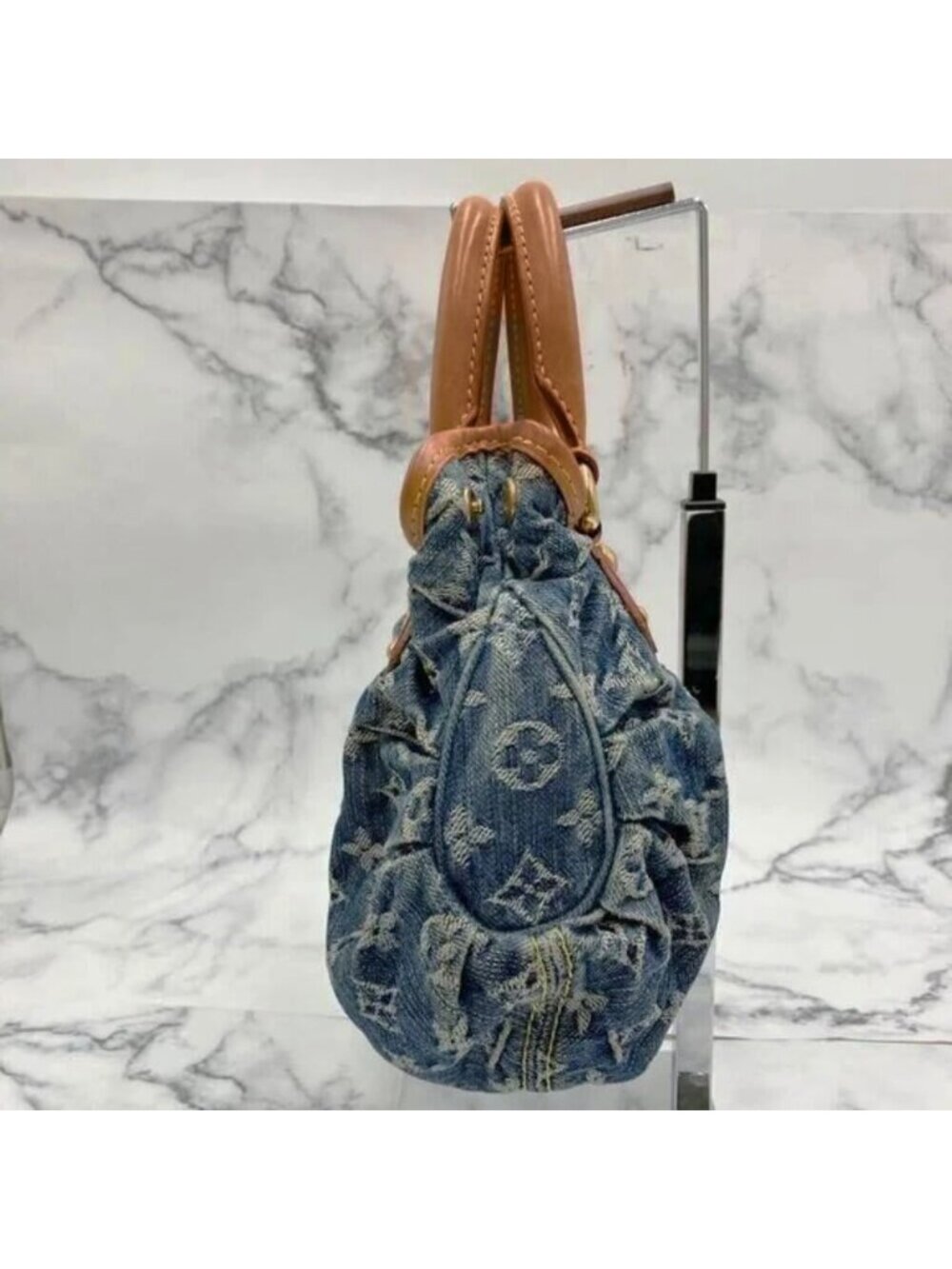 Louis Vuitton Denim Pleaty Monogram Vintage Pouch Pochette Hand Bag