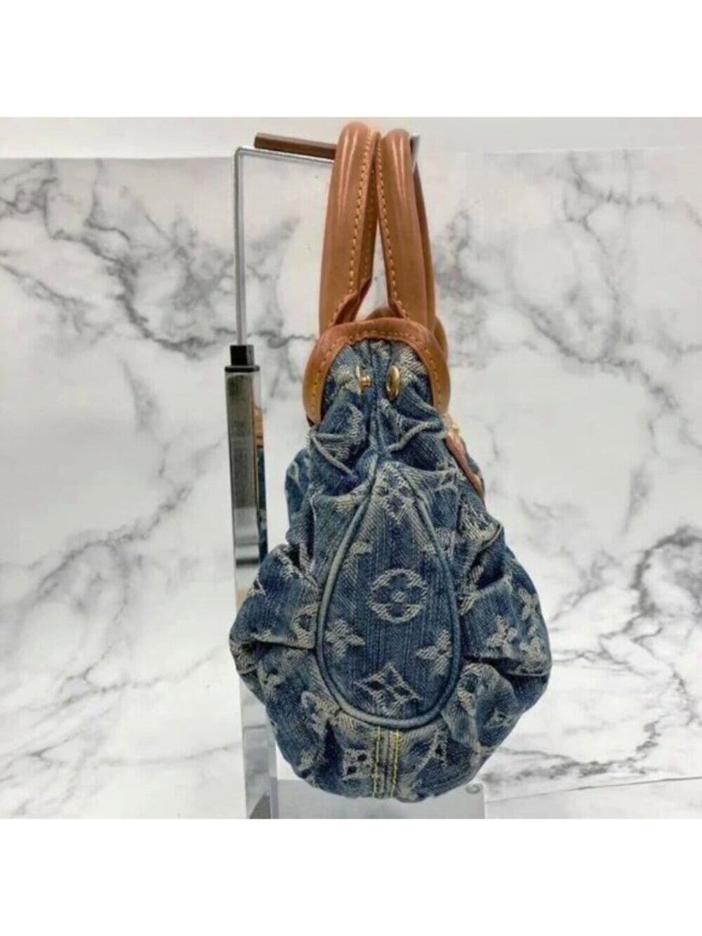 Louis Vuitton Denim Pleaty Monogram Vintage Pouch Pochette Hand Bag