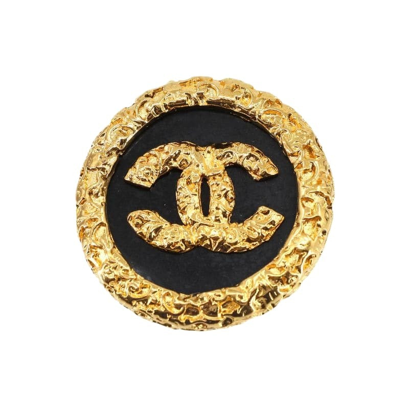 Chanel Coco Mark Brooch Round Shape Gold Black 93 A Accessory Vintage