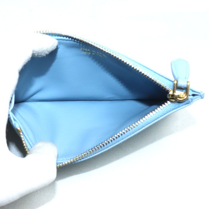 Prada Saffiano Embossed Logo Fragment Case Card Light Blue 1 Mc079 Coin — view 4