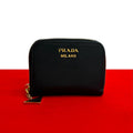 Prada Logo Saffiano Leather Round Zip Coin Case